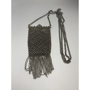 Sergio Gutierrez Liquid Metal Mesh Purse Fringe Silver tone Pouch Crossbody